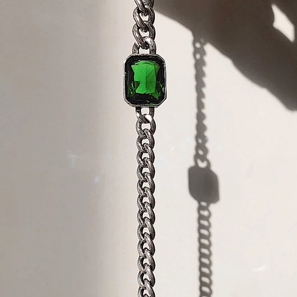 Emerald Zircon Sterling Silver Chain Link Bracelet - Picture 9 of 12